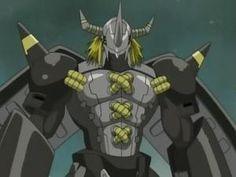 an animated image of a robot with horns on it's head