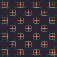 an abstract pattern with squares and rectangles in blue, orange and green on a black background