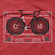 a red t - shirt with a bicycle on it and the words summer mix written in white
