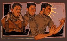 two men standing next to each other in front of a mirror with their arms crossed