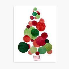 a watercolor christmas tree with circles on it