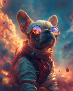 a small dog wearing goggles in the sky