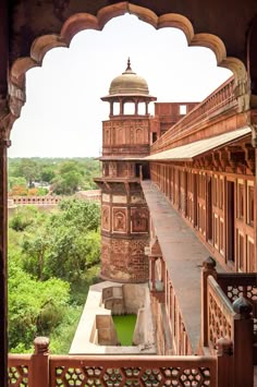 the view from inside an old building in india