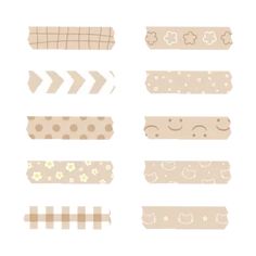 some different types of paper tape on a white background with flowers and arrows in the middle