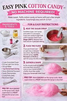 the instructions for making cotton candy are shown in this advertizer's description