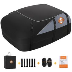 an image of a large black bag with accessories for the back and side panels on it