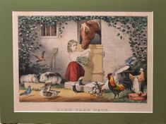 vintage original hand colored Currier and Ives print titled farm yard pets Antique Farm Animal Print, Currier And Ives Antique, Currier And Ives Cottage Print, Currier And Ives Boat Prints, Currier And Ives Ship Prints, Vintage Currier And Ives Collectibles, Currier And Ives Wall Art, Vintage Farm Scene With Animals, 19th Century Farm Scene