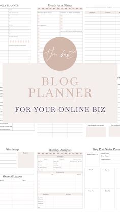 the blog planner for your online biz is shown with text overlaying it