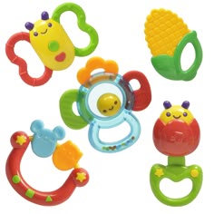 baby toys including teeth, rattlers and pacifiers