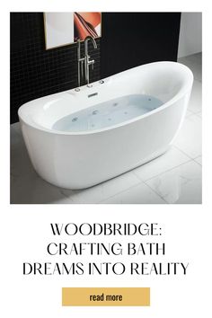 a bath tub sitting on top of a white tiled floor