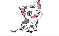 a cartoon cow sitting on the ground with its tongue out and eyes wide open, looking to