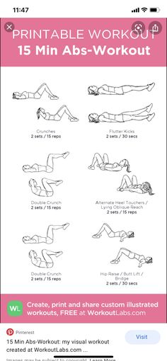 the printable workout poster shows how to do an abs - workout for beginners
