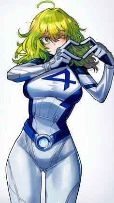 an anime character with blonde hair and green eyes