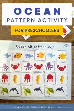 an ocean pattern activity for preschoolers with the words ocean on it and pictures of sea animals