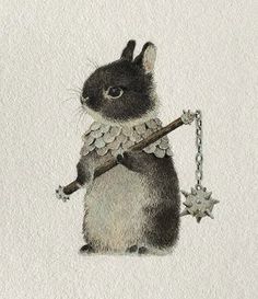 a drawing of a rabbit holding a star and a stick in it's paws
