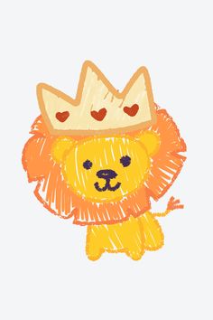 a drawing of a lion with a crown on its head
