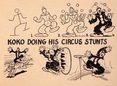 an advertisement for koko doing his circus stunts, from the early 1950's