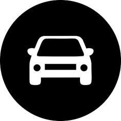 a black circle with a white car in it