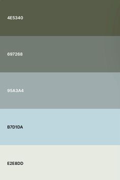 the color scheme for an interior paint swatch in shades of blue, green and grey