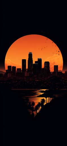 Bright orange aesthetic image of the Los Angeles skyline featuring the U.S. Bank Tower.