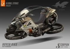 a futuristic motorcycle is shown in an animated video screener, with the caption's title below it