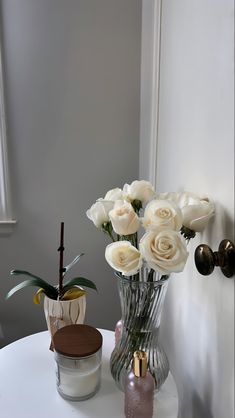 White Rose Flowers Candle Orchid Plant Aesthetics Sunshine