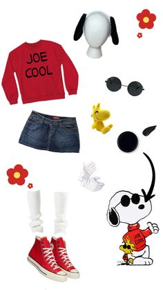 an assortment of clothing and accessories including shoes, socks, sunglasses and a stuffed animal