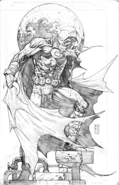 a drawing of batman and the moon
