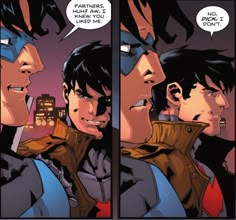 two comic panels with one man talking and the other looking at something in front of him