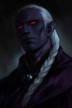 an evil looking man with red eyes and braids