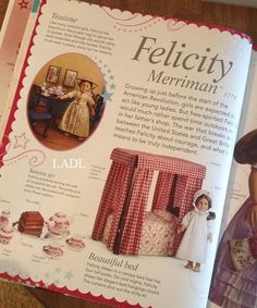 an open book with pictures of dolls and furniture on the page, which is part of a doll's life
