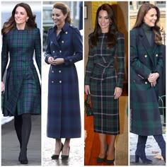 three pictures of the same woman in different outfits, one is wearing green and blue