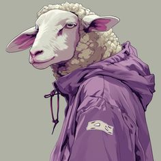 a drawing of a sheep wearing a purple jacket