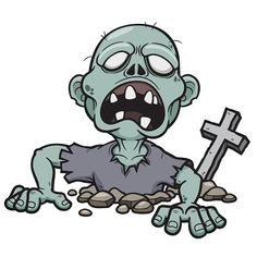a cartoon zombie holding a cross in his hands and screaming at the ground with its mouth open