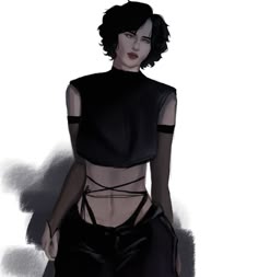 a drawing of a woman in black clothing