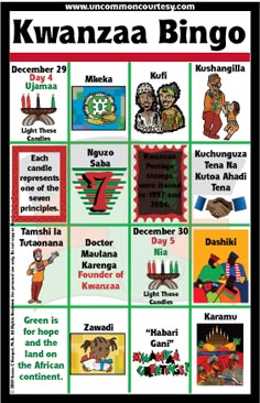 the kwanzaa bingo game is shown here