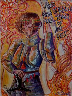 a drawing of a woman with her hand up in the air, and an orange background