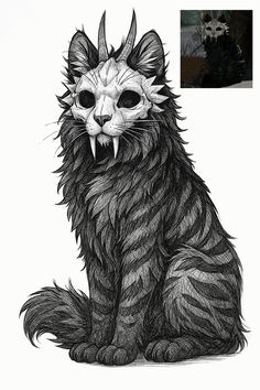 a drawing of a cat with its mouth open