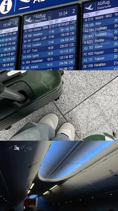 an airplane is parked at the airport with its luggage bag in front of it, and there are several signs on the wall