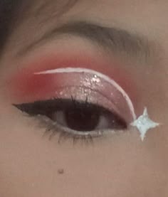 Cute Red Makeup Looks, White And Red Makeup, Red And White Makeup Ideas, Red White And Black Makeup Looks, Simple Red And White Eye Makeup, White And Red Eye Makeup, Red And White Eye Makeup, Soft Red Makeup, Red And White Makeup Looks