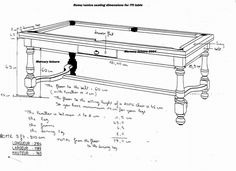 an old pool table is shown with measurements for the top and bottom pieces on it