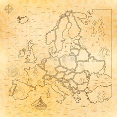 an old map with the british isles and islands drawn on parchment paper stock photo - 1307982