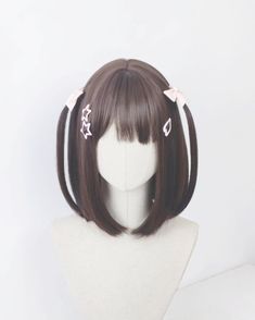 Moe Style Hair, Pick Me Girl Hairstyles, Short Hair Style Cute, Cute Hairstyles For Short Medium Hair, Kawaii Hairstyles For Medium Hair, Hairstyle Ideas Medium Hair, Simple Hair Accessories, Kawaii Bangs, Hair Styles For Woman