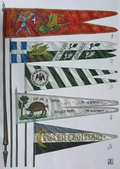 several different types of flags are shown in this drawing