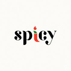 the word spicy is written in black and red with an orange pepper on it's side