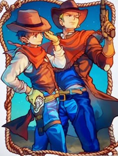 Luffy and Zoro dressed up as cowboys