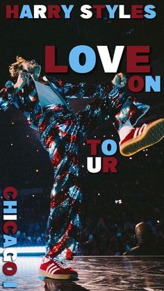 harry styles love on tour poster with an image of a person doing a kickflip