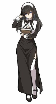 an anime character with long black hair, wearing a white shirt and black skirt holding a book