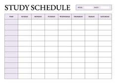 a printable schedule for students with the words study schedule in black and white on it