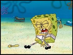 an animated spongebob character is in the water